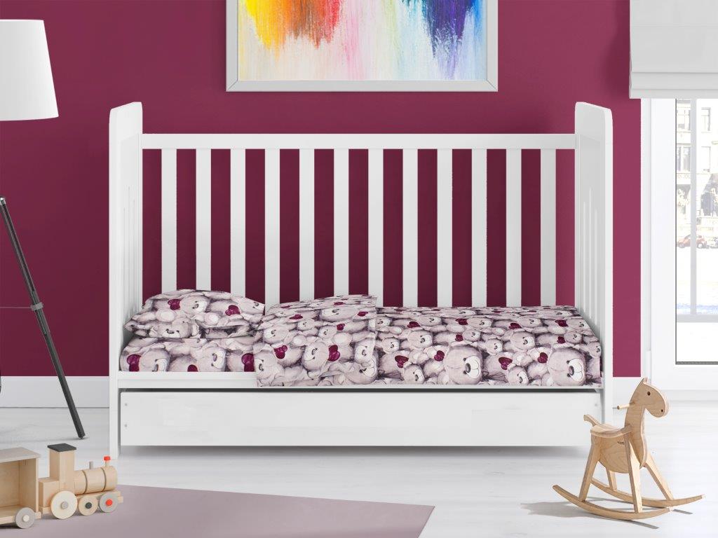 Σετ Σεντόνια Βαμβακερά Κούνιας 120x160εκ. Teddy Bear 536 Purple Dimcol (Ύφασμα: Βαμβάκι 100%, Τύπος κατωσέντονου: Χωρίς Λάστιχο, Χρώμα: Μωβ) - DimCol - 31112221025